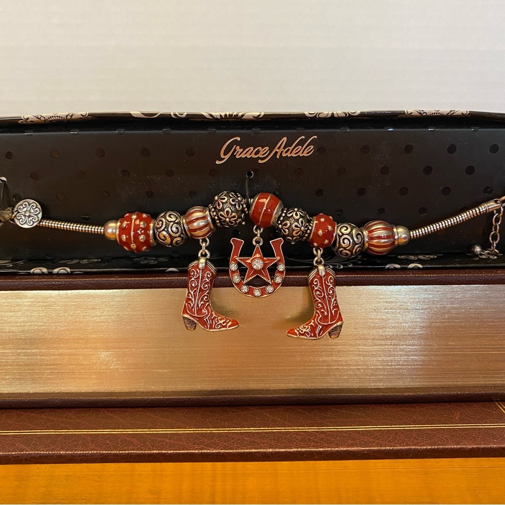 Grace Adele NWT western inspired bracelet in black, silver and red